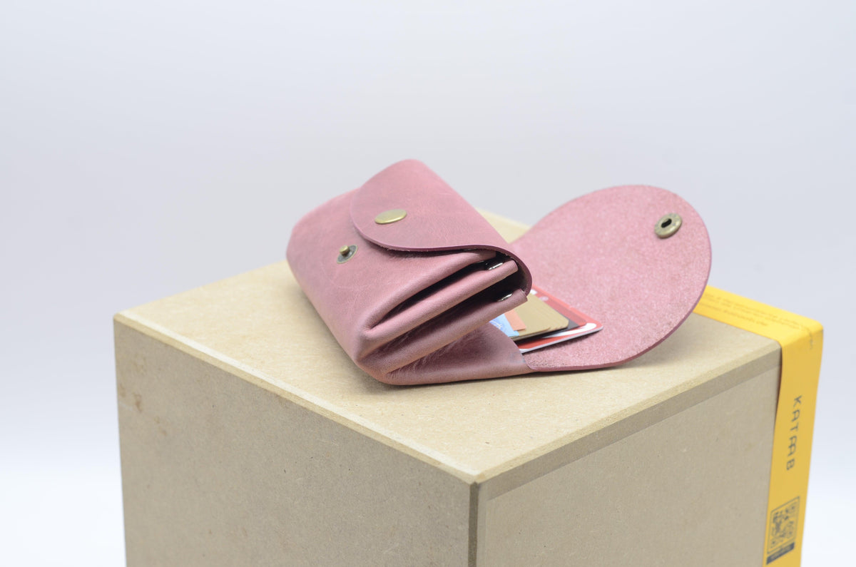 Damen Geldbeutel - Kleines minimalistisches Portemonnaie für Damen - Einzigartiges Geschenk - Schlanke Brieftasche - Altrosa