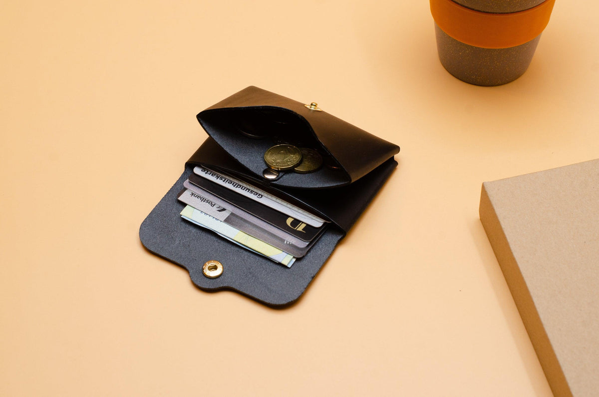 Damen Geldbeutel - Kleines minimalistisches Portemonnaie für Damen - Einzigartiges Geschenk - Schlanke Brieftasche - Farbe:Schwarz