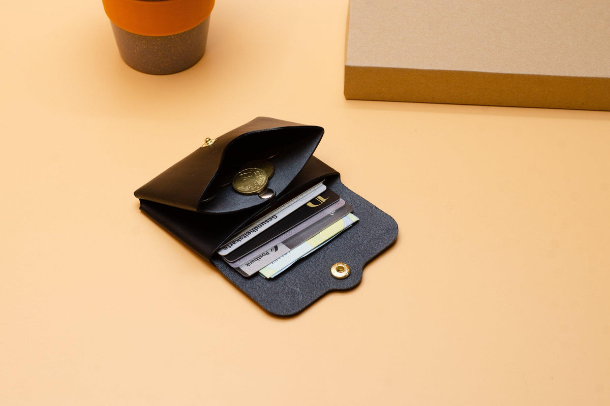 Damen Geldbeutel - Kleines minimalistisches Portemonnaie für Damen - Einzigartiges Geschenk - Schlanke Brieftasche - Farbe:Schwarz