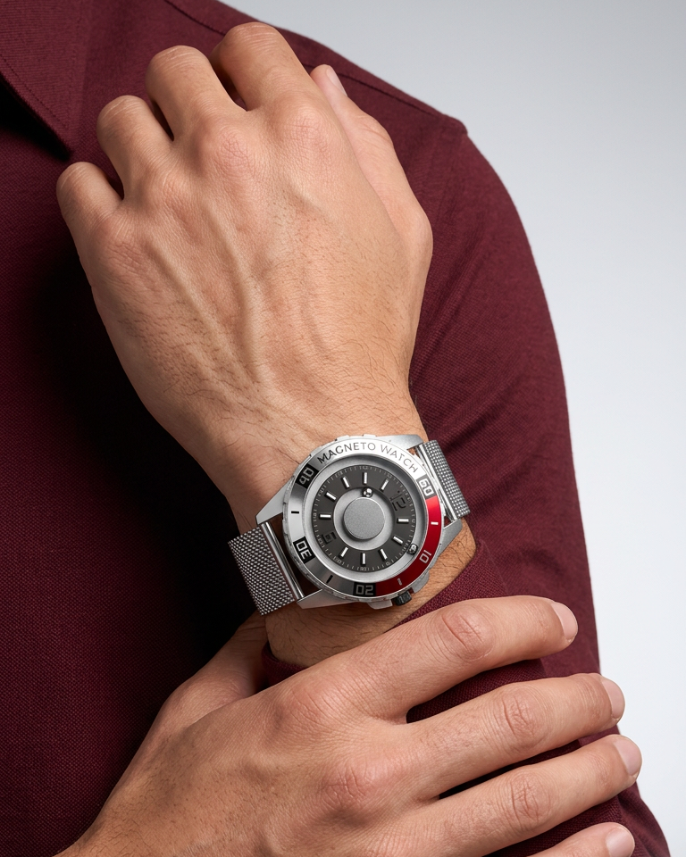Uranus Silver Magnetzeiger Herren-Armbanduhr