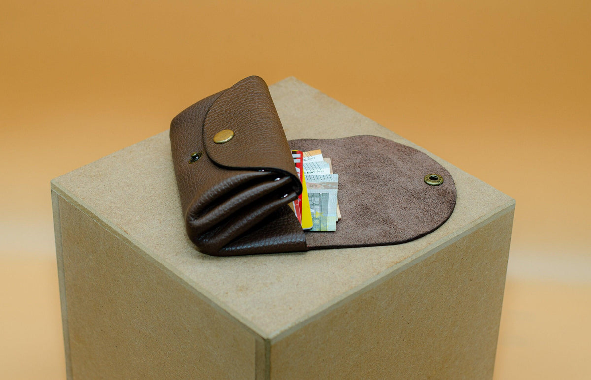 Damen Geldbeutel - Kleines minimalistisches Portemonnaie für Damen - Einzigartiges Geschenk - Schlanke Brieftasche - Schokobraun